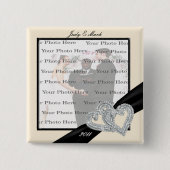 Elegante Diamond Black Ribbon Square Button (Voorkant)