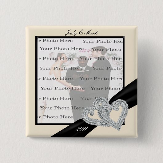 Elegante Diamond Black Ribbon Square Button (Voorkant)