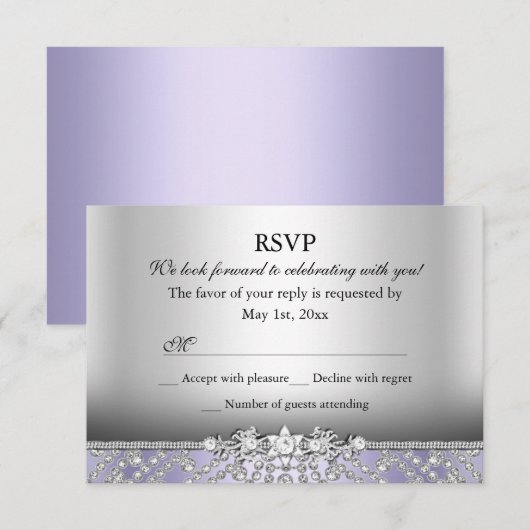 Elegante Diamond Paarse RSVP Kaart (Voorkant / Achterkant)