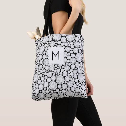 Elegante Diamond Pareltjes Monogram INITIAAL Bling Tote Bag (Dichtbij)