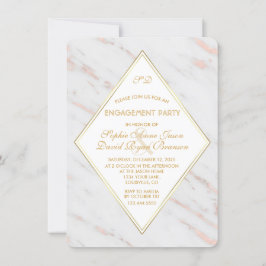 Elegante Diamond Roos Gold Marble Engagement Party Kaart