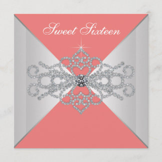 Elegante Diamonds Coral Sweet 16 Verjaardagsfeestj Kaart