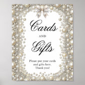 Elegante Diamonds en Parels Bow Kaarten en geschen Poster (Voorkant)