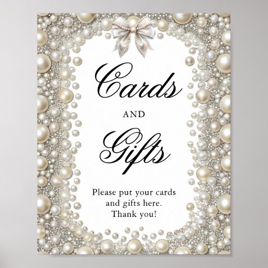 Elegante Diamonds en Parels Bow Kaarten en geschen Poster (Voorkant)