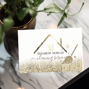 Elegante Dienstmeid Schoonmaakhuis Dak Goud Glitte Visitekaartje