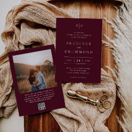 Elegante Diep Bordeaux QR Code Klassieke Trouwdag Kaart