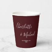Elegante Diep Bordeaux Schrift Minimalistische Tro Papieren Bekers (Achterkant)