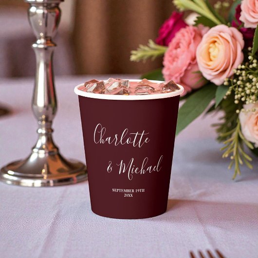 Elegante Diep Bordeaux Schrift Minimalistische Tro Papieren Bekers