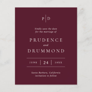 Elegante Diep Bourgondische Trouw 'Save the Date' Flyer