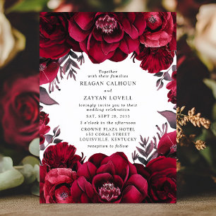 Elegante Diep Karmozijnrode Bloemrijke Romantische Kaart