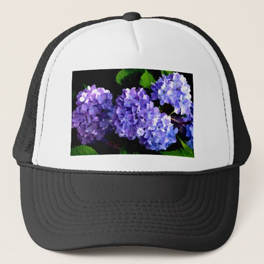 Elegante diep paarse bloemen hortensia trucker pet (Voorkant)