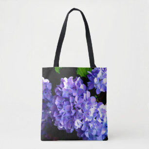 Elegante diep paarse bloemige maagdenpalm hortensi tote bag