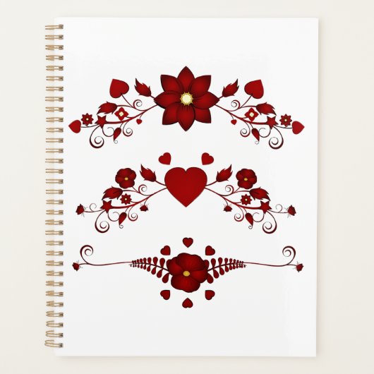 Elegante Diep Rode Bloemrijke Versiering Planner (Voorkant)