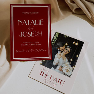 Elegante Diep Rode Ivoor Oude Geld Foto Bruiloft Save The Date