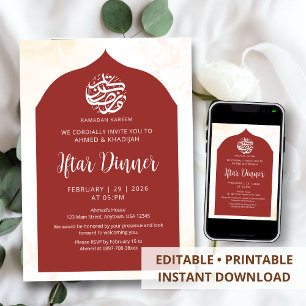 Elegante Diep Rode Marokkaanse Boog Iftar Diner Kaart