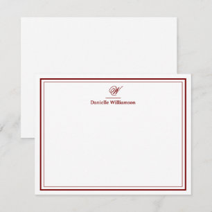Elegante Diep Rode Monogram Dubbele Rand Wit Notitiekaartje
