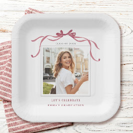 Elegante Diep Roze Lint Boog Afstudeerfoto Papieren Bordje