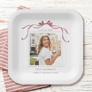 Elegante Diep Roze Lint Boog Afstudeerfoto Papieren Bordje