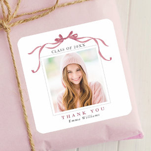 Elegante Diep Roze Strik Afstudeer Foto Bedankt Vierkante Sticker