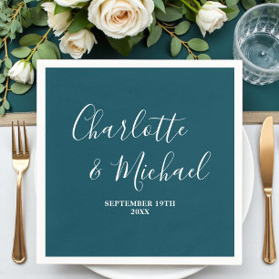 Elegante Diep Teal Schrift Minimalistische Trouwda Servet