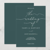 Elegante Diep Teal & Witte Moderne Script Trouw Kaart (Voorkant / Achterkant)