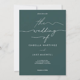 Elegante Diep Teal & Witte Moderne Script Trouw Kaart