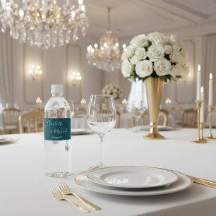 Elegante Diep Turquoise Script Minimalistische Tro Waterfles Etiket