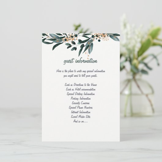 ELEGANTE DIEPBLAUWE BLOEMENBRUILOFT KAART (Staand voorkant)