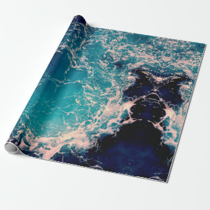 Elegante Diepblauwe Oceaangolven Achtergrond Cadeaupapier