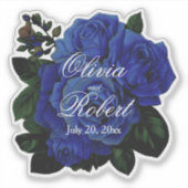 Elegante diepblauwe rozen bruiloft sticker (Voorkant)