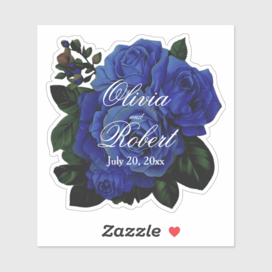 Elegante diepblauwe rozen bruiloft sticker (Vel)
