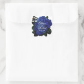 Elegante diepblauwe rozen bruiloft vierkante sticker (Tas)