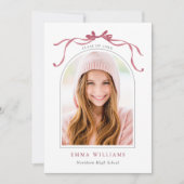 Elegante Diepe Blush Lint Boog Afstuderen  Aankondiging (Voorkant)