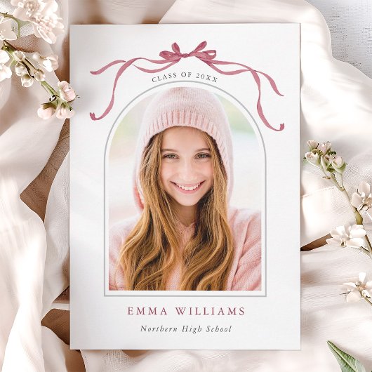 Elegante Diepe Blush Lint Boog Afstuderen  Aankondiging