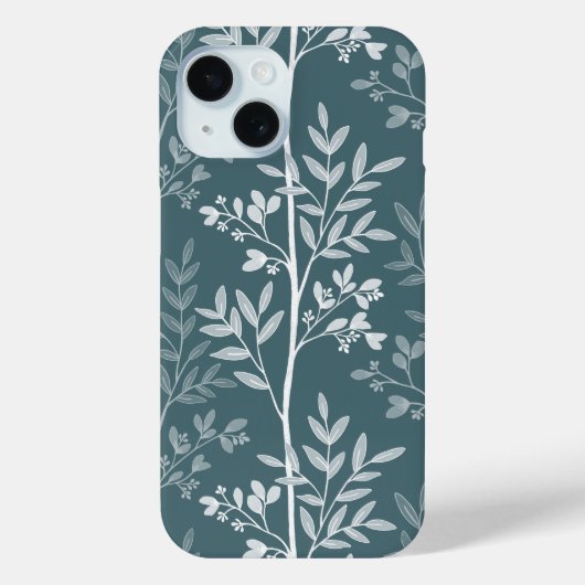 Elegante Diepe Bos Groenblauwe Bloem Silhouet Case-Mate iPhone Case (Achterkant)