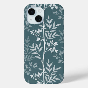Elegante diepe bosgroene bloemensilhouet iPhone 15 case