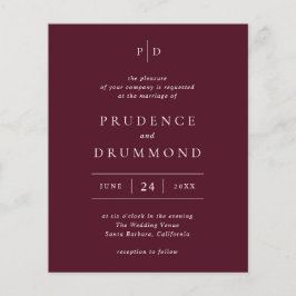 Elegante diepe burgundy klassieke trouwuitnodiging flyer