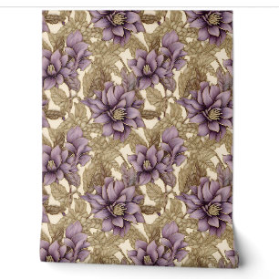 Elegante diepe mauve en gouden bloemen zomerbloese behang