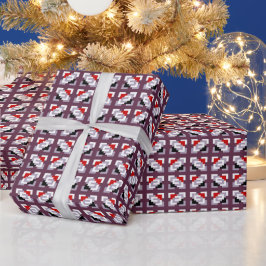 Elegante Diepe Pruim en Rood Geometrisch Patroon Cadeaupapier