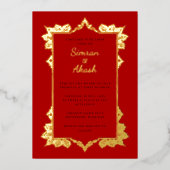 Elegante diepe rode indiase bruiloft uitnodiging (Voorkant)