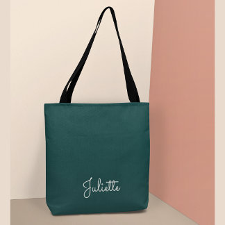 Elegante diepe teal gepersonaliseerde handtekening tote bag