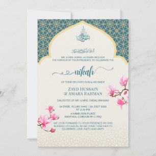 Elegante diepe teal Nikah-uitnodiging met magnolia Kaart