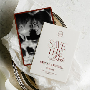 Elegante Diepe Terracotta Foto Save the Date Kaart