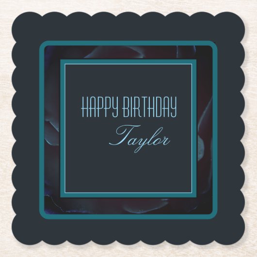 Elegante diepgroene bloemaccent kartonnen onderzetters (Voorkant)