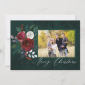 Elegante Diepgroene Bloemen "Vrolijk Kerstfeest" F Kaart (Voorkant)