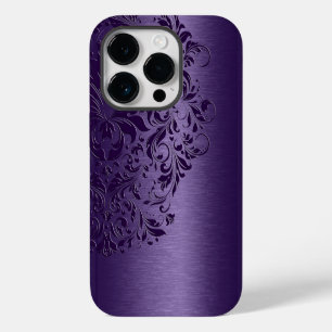 Elegante dieppaarse bloemenslinger op een paarse o iPhone 14 plus hoesje