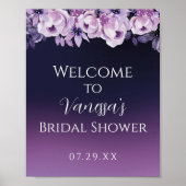 Elegante dieppaarse bloemrijke bruidschutter Welco Poster (Voorkant)