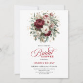 Elegante dieprode bloem bruiloftsuitnodiging kaart (Voorkant)