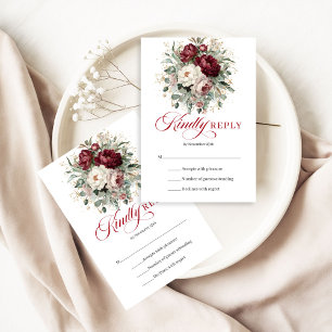 Elegante dieprode bloemen bruiloft RSVP kaart
