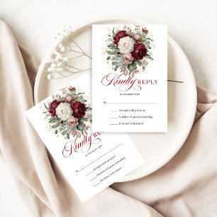 Elegante dieprode Bourgondië trouw RSVP kaart